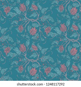 Turquoise seamless vintage floral pattern