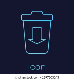 Turquoise Send to the trash line icon isolated on blue background. Vector Illustration