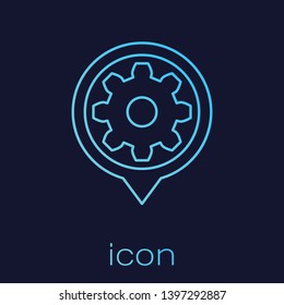 Turquoise Setting line icon isolated on blue background. Tools, service, cog, gear, cogwheel sign. Vector Illustration