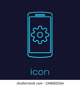 Turquoise Setting on smartphone screen icon on white background. Mobile phone and gear sign. Adjusting app, set options, repair, fixing phone concepts. Vector Illustration