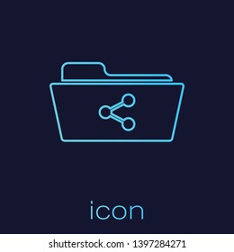 Turquoise Share folder line icon isolated on blue background. Folder sharing. Folder transfer sign. Vector Illustration