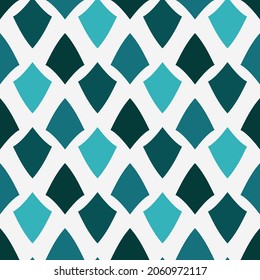 Turquoise shields and white background. Shield-like shapes create a seamless pattern.c