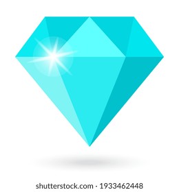 Turquoise shiny crystal vector cartoon isolated on white background