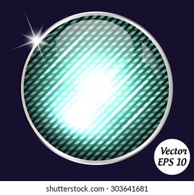 Turquoise shiny & lighted up button with metallic elements, vector design for website.