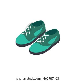 Turquoise shoes with laces icon in isometric 3d style on a white background