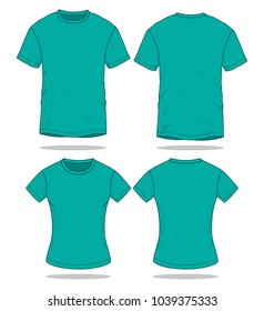 Turquoise Short Sleeve T-Shirt For Men-Women Template On White Background, Vector File