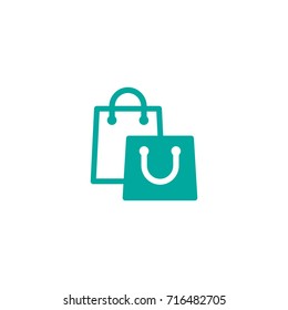 turquoise silhouette of shopping paper bag. flat icon isolated on white.  vector illustration. Stylish package for purchase. simple pictogram