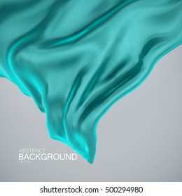 Turquoise silk fabric. Vector illustration of turquoise satin or silk fabric. Vector silk textile. Wavy cloth. Decoration element for design