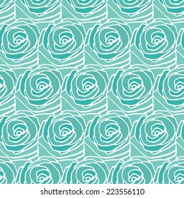 Turquoise simple seamless rose pattern, vector flower background