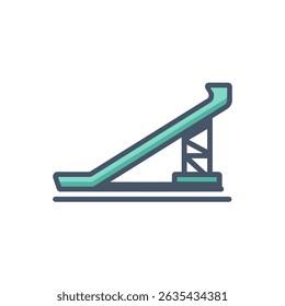 Turquoise slide ascends playfully indoors simple graphic