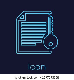 Turquoise Smart contract line icon isolated on blue background. Blockchain technology, cryptocurrency mining, bitcoin, altcoins, digital money market. Vector Illustration