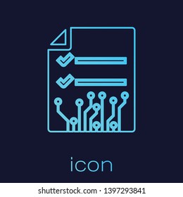 Turquoise Smart contract line icon isolated on blue background. Blockchain technology, cryptocurrency mining, bitcoin, altcoins, digital money market. Vector Illustration