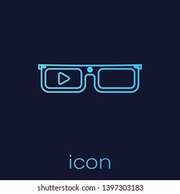 Turquoise Smart glasses mounted on spectacles line icon isolated on blue background. Wearable electronics smart glasses with camera and display. Vector Illustration