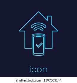 Turquoise Smart home - remote control system line icon isolated on blue background. Vector Illustration