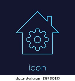 Turquoise Smart home settings line icon isolated on blue background. Remote control. Vector Illustration