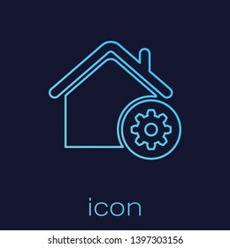 Turquoise Smart home settings line icon isolated on blue background. Remote control. Vector Illustration