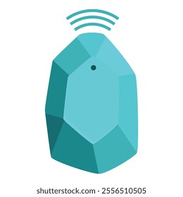 Turquoise smart tracker emitting location signal for item tracking