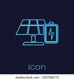 Turquoise Solar energy panel and battery line icon isolated on blue background. Vector Illustration