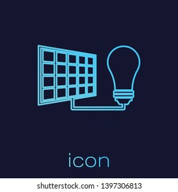 Turquoise Solar energy panel and light bulb line icon isolated on blue background. Vector Illustration