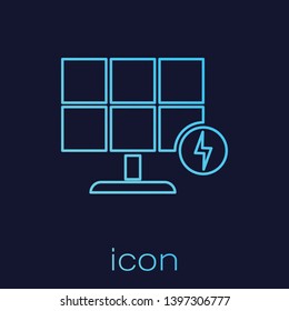 Turquoise Solar energy panel line icon isolated on blue background. Vector Illustration
