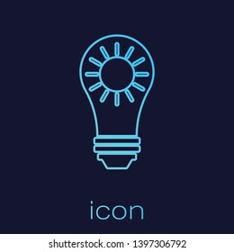 Turquoise Solar energy panel line icon isolated on blue background. Sun and light bulb. Vector Illustration