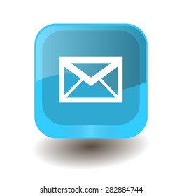 Turquoise square button with white envelope sign, vector design for website