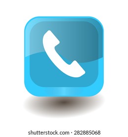 Turquoise square button with white handset sign, vector design for website
