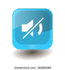 Turquoise square button with white mute sign, vector design for website