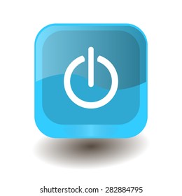Turquoise square button with white power on/off sign, vector design for website