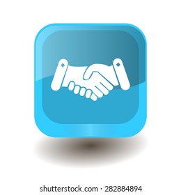 Turquoise square button with white respect sign, vector design for website