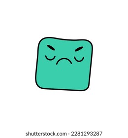 Doodle cuadrado turquesa dibujado en un fondo blanco. Personaje estilo años 70, lindas figuras kawaii.