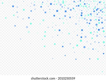 Turquoise Square Effect Vector Transparent Background. Decoration Confetti Pattern. Celebration Cell Illustration. Blue Falling Backdrop.