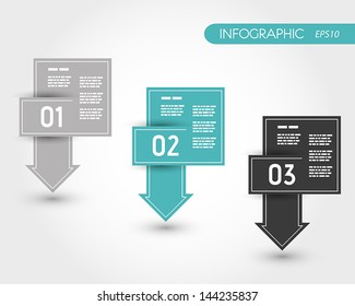 turquoise square infographic three arrows with numbers. infographic concept.