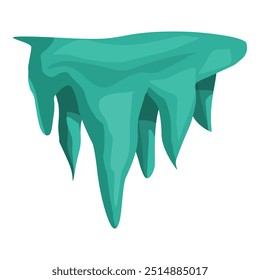 Turquoise stalactites are hanging from the ceiling of a cave