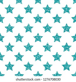 Turquoise Star Pattern. Glitter Look.