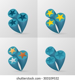 Turquoise Star set. Abstract cone shape. Rise up. Isolation on a gray background. Vector illustration.