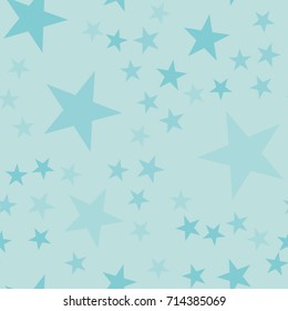 Turquoise stars seamless pattern on light blue uncommon background.