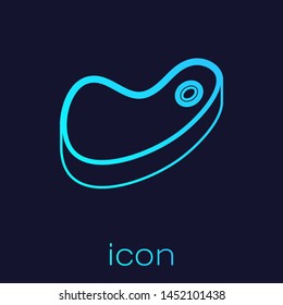 Turquoise Steak meat line icon isolated on blue background. Vector Illustration