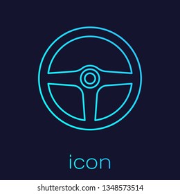 Turquoise Steering wheel line icon isolated on blue background. Car wheel icon. Vector Illustration