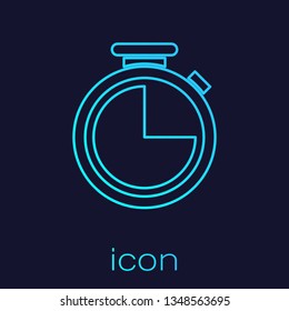 Turquoise Stopwatch line icon isolated on blue background. Time timer sign. Vector Illustration