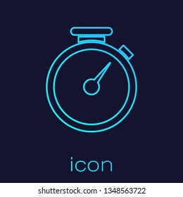 Turquoise Stopwatch line icon isolated on blue background. Time timer sign. Vector Illustration