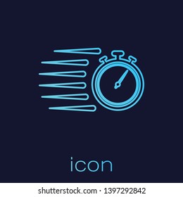 Turquoise Stopwatch line icon isolated on blue background. Time timer sign. Chronometer sign. Vector Illustration