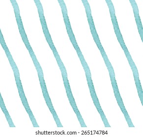 Turquoise stripe watercolor seamless pattern. Vector 