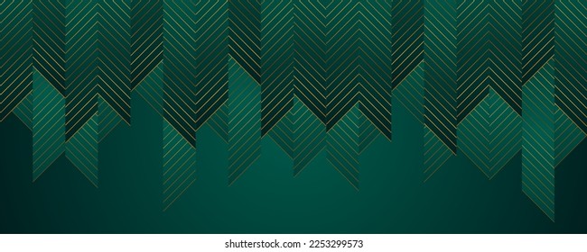 Turquoise stripes and golden lines abstract geometric banner design. Retro vector background