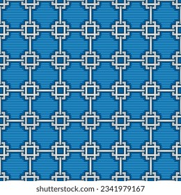 Turquoise stylized checkered geometric cross chains background texture print. Vector illustration, perfect for packaging design, wallpaper, home interior decoration. Surface pattern design
