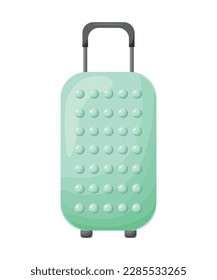 turquoise suitcase on wheels in flat style, vector illustration isolated on white background