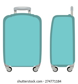 Turquoise suitcase on a white background