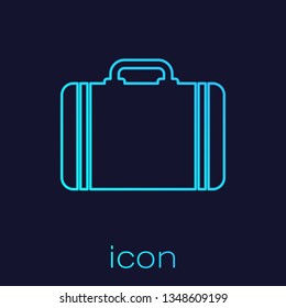 Turquoise Suitcase for travel line icon isolated on blue background. Traveling baggage sign. Travel luggage icon. Vector Illustration