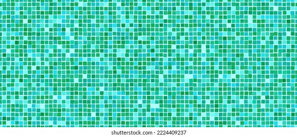 Turquoise swimming pool mosaic tile seamless pattern. Abstract vector background. Shower or kitchen floor and wall decoration. Bathroom with modern interior design. Texture of tiny squares
