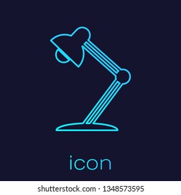 Turquoise Table lamp line icon isolated on blue background. Table office lamp. Vector Illustration